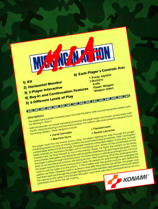 M.I.A. - Missing in Action (version S) Arcade Game Cover